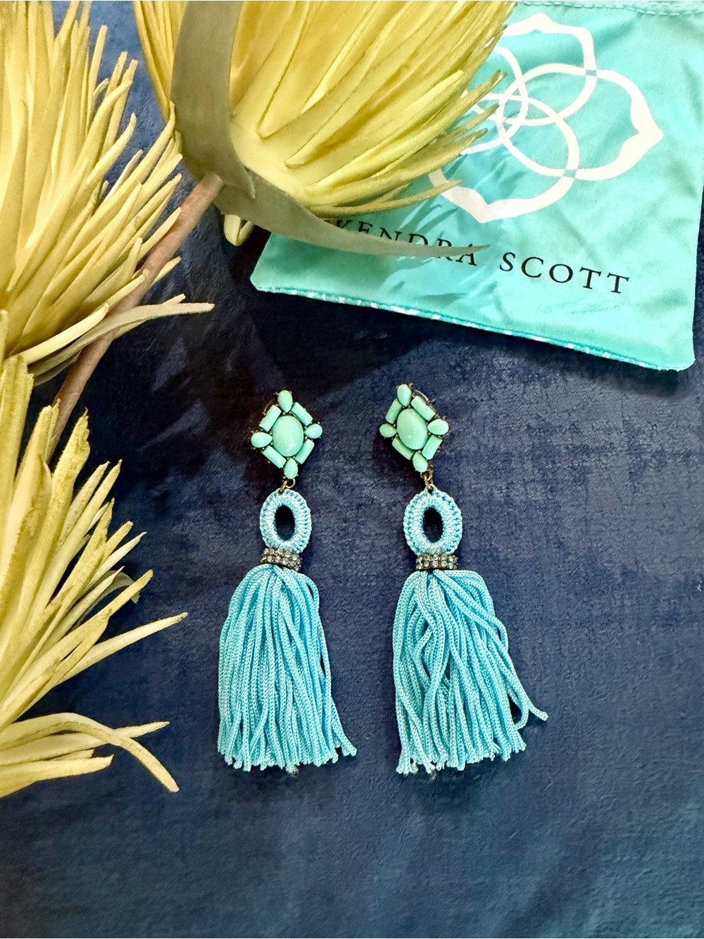 Kendra Scott Statement Boho Tassel Bright Aqua Earrings